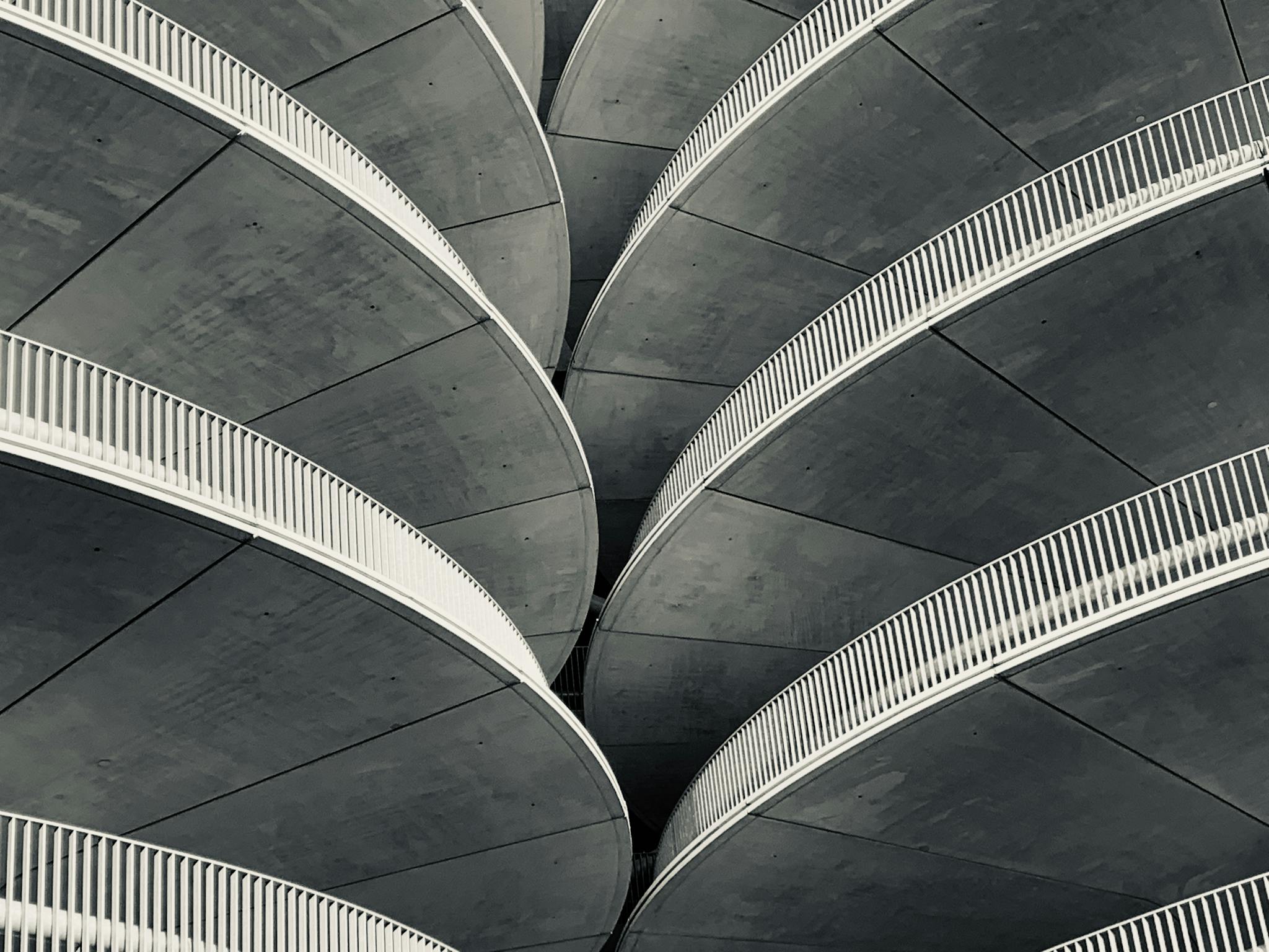 Abstract view of contemporary spiral architecture in Amsterdam, showcasing modern geometric design.